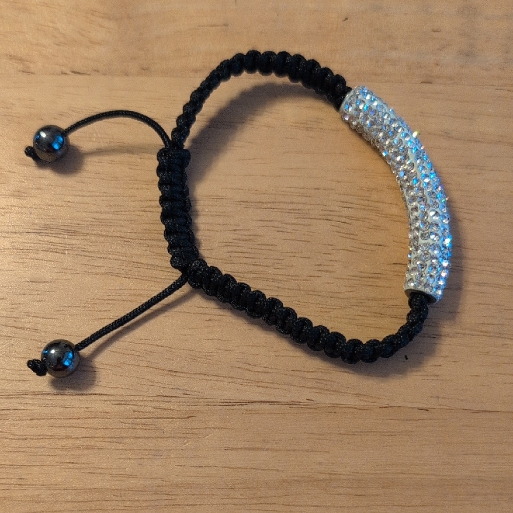Crystal Tube Black Corded Bracelet adjustable macrame cord